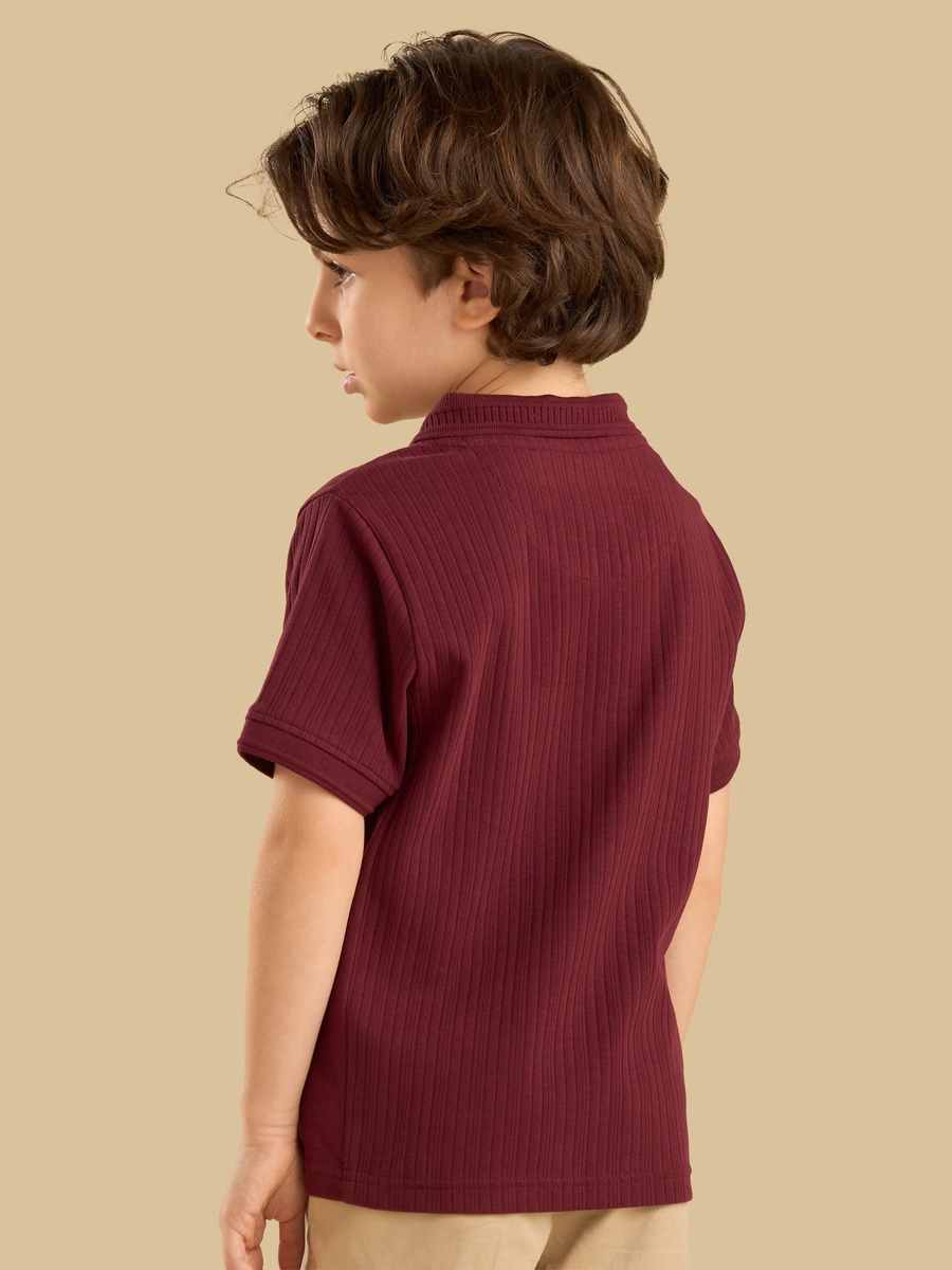 Ribbed Half Zip Cotton Polo T-Shirt