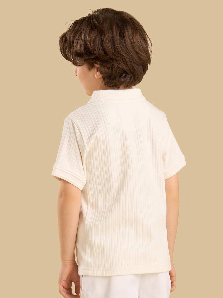 Ribbed Half Zip Cotton Polo T-Shirt