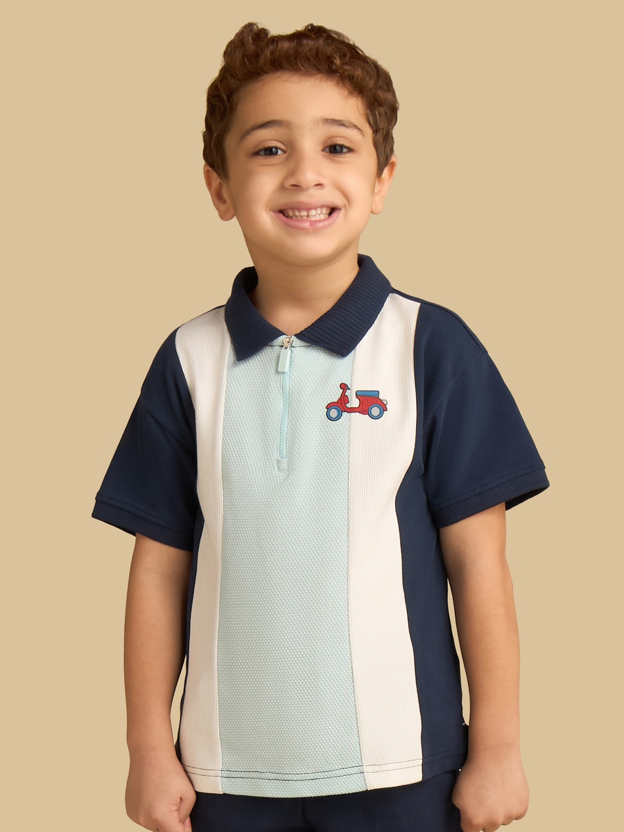 Colourblock Half-Zip Cotton Polo T-Shirt