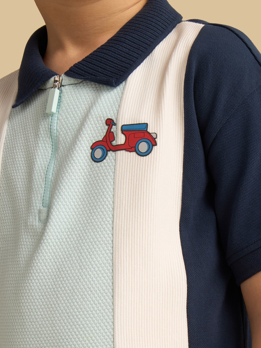 Colourblock Half-Zip Cotton Polo T-Shirt