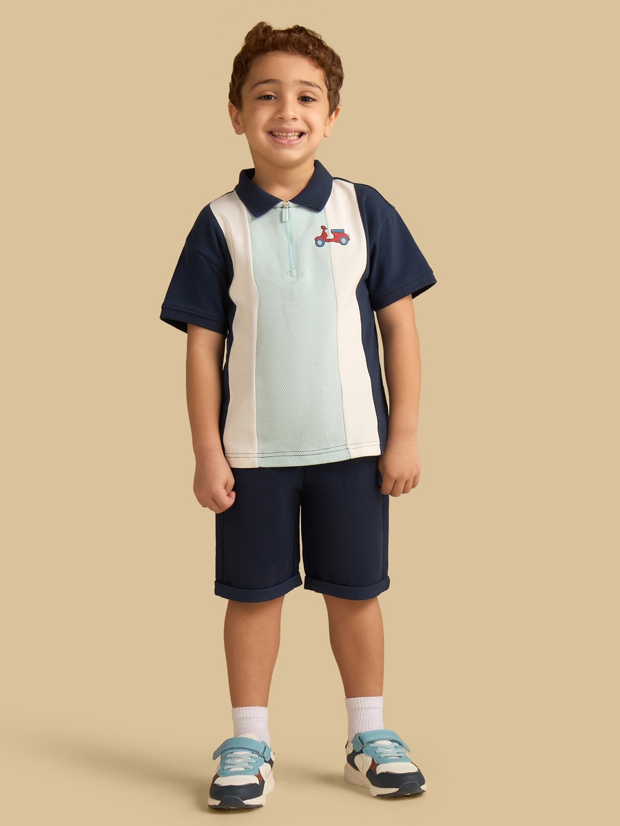 Colourblock Half-Zip Cotton Polo T-Shirt