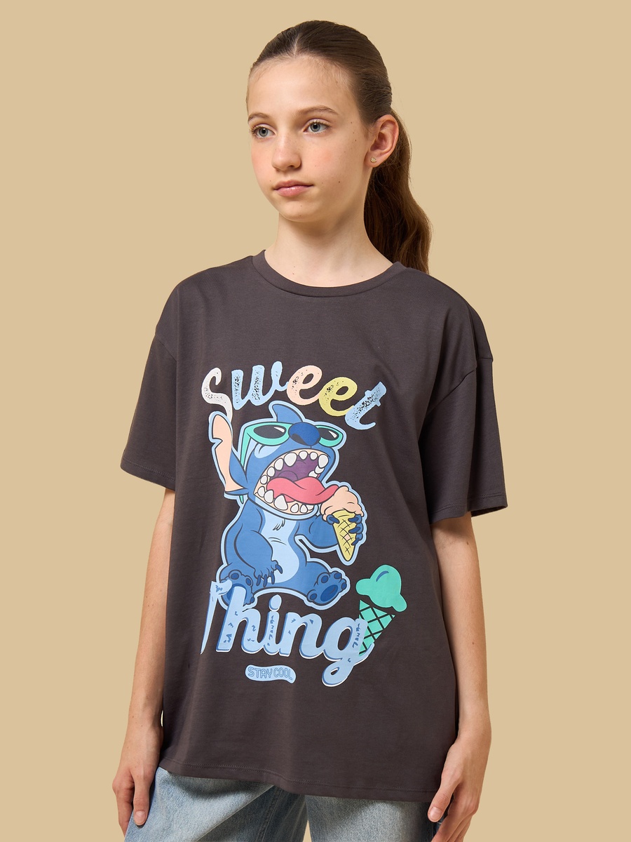 Stitch Print Oversized Cotton T-Shirt