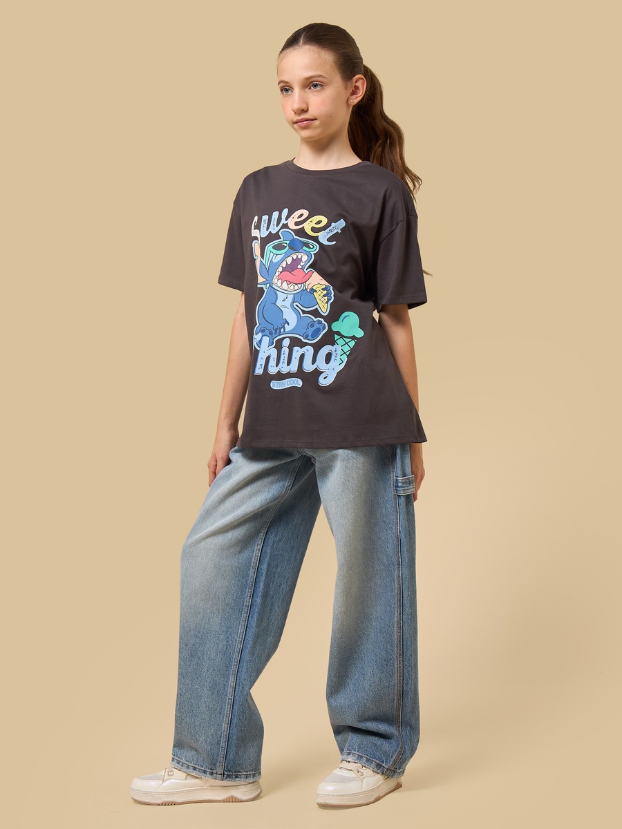 Stitch Print Oversized Cotton T-Shirt