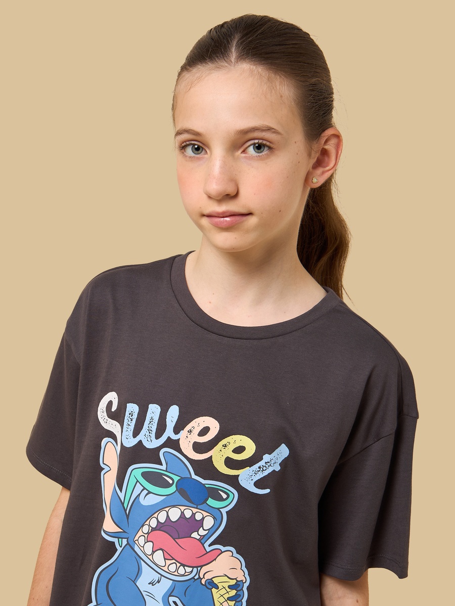 Stitch Print Oversized Cotton T-Shirt