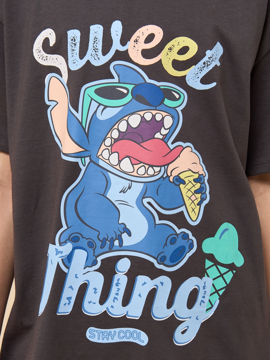Stitch Print Oversized Cotton T-Shirt