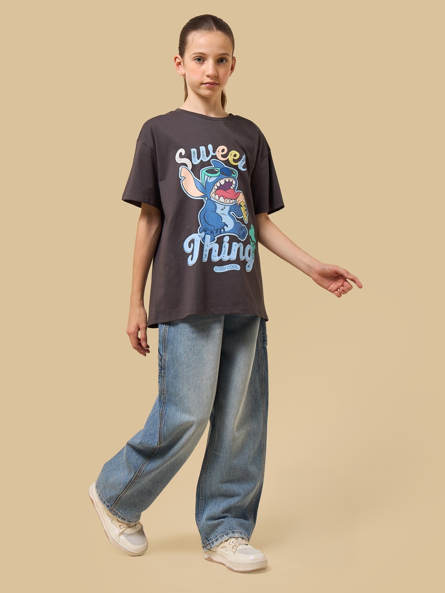 Stitch Print Oversized Cotton T-Shirt