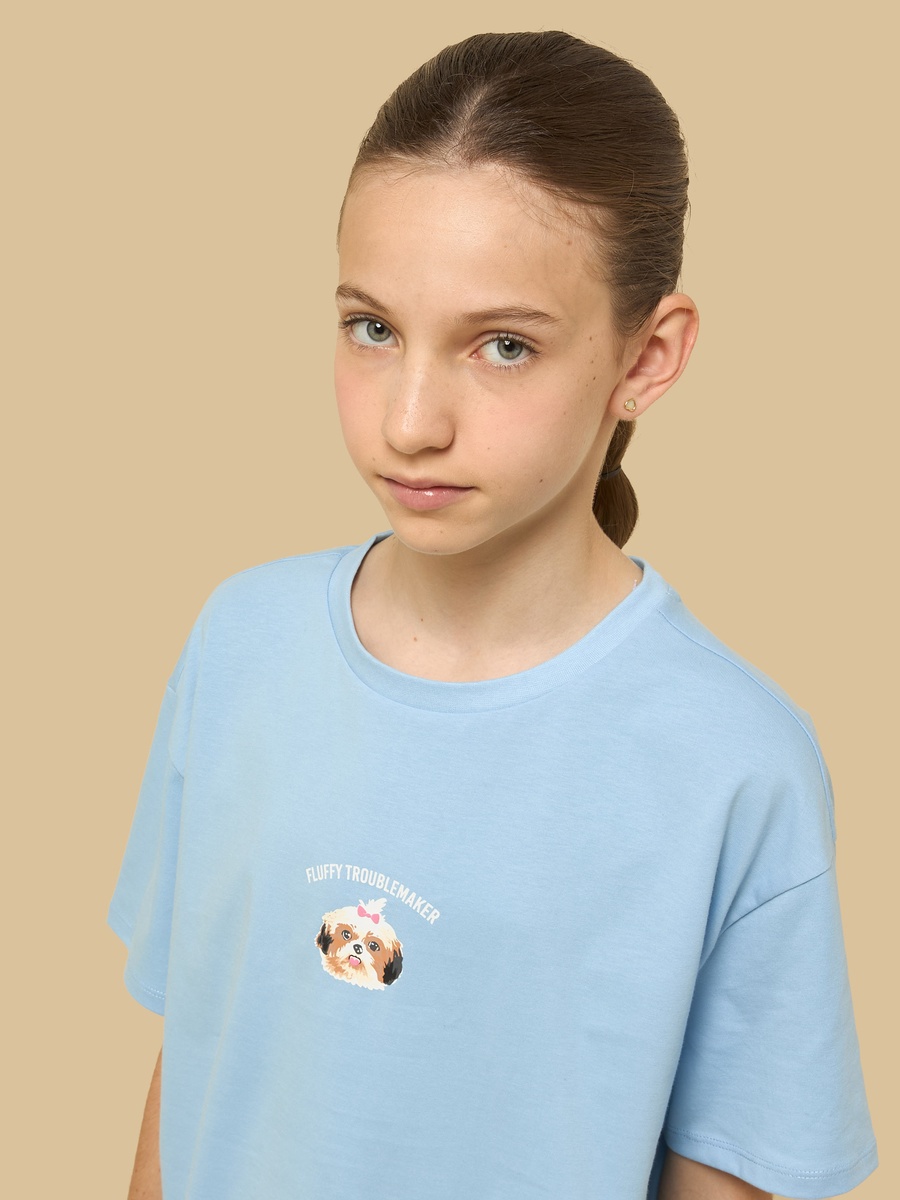 Dog Print Cotton T-Shirt