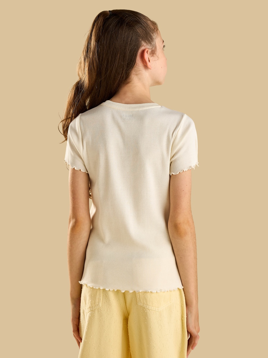 Butterfly Print Ribbed Loose Fit Cotton T-Shirt