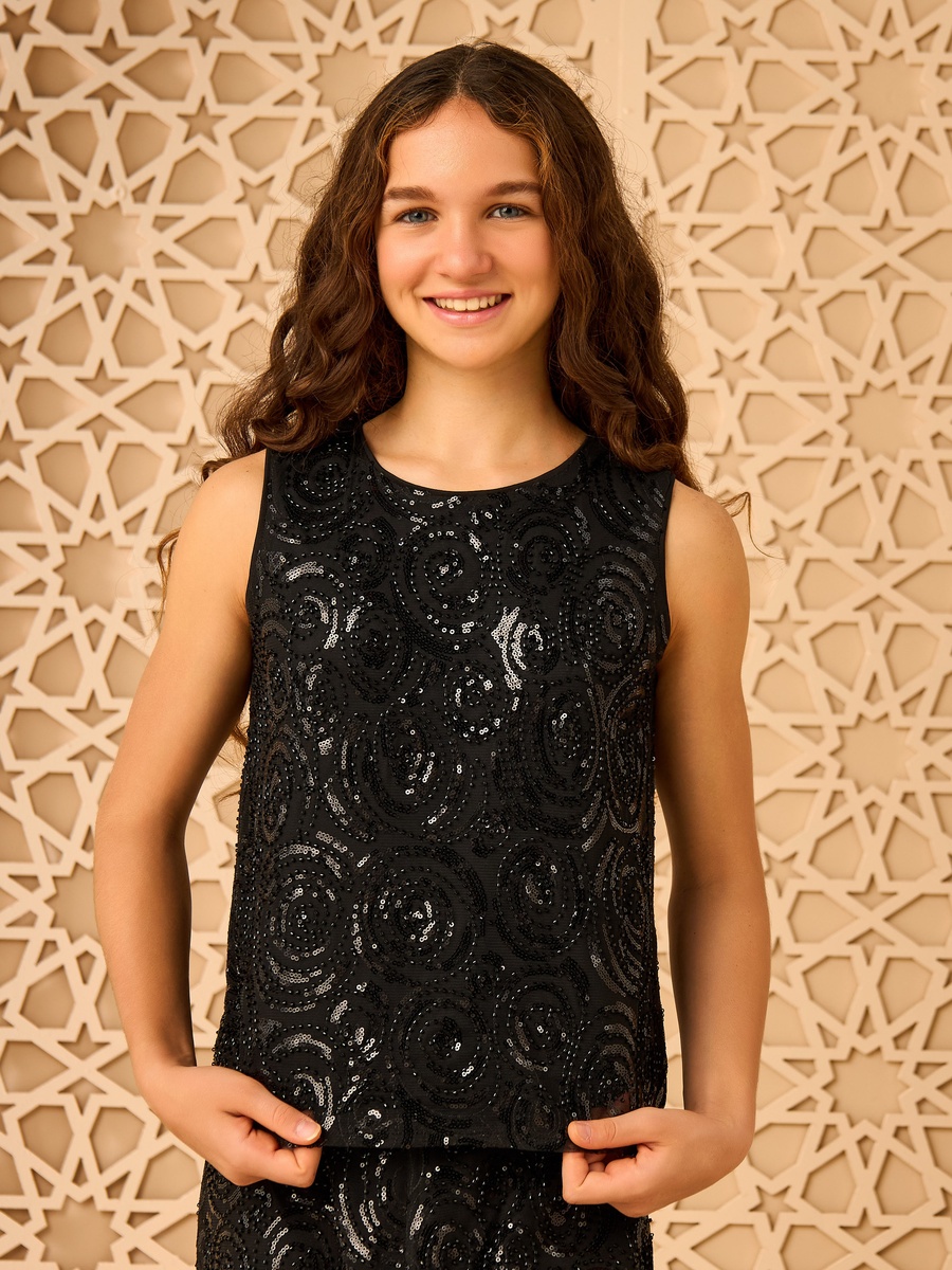 Sequin Embellished Sleeveless Mesh Top