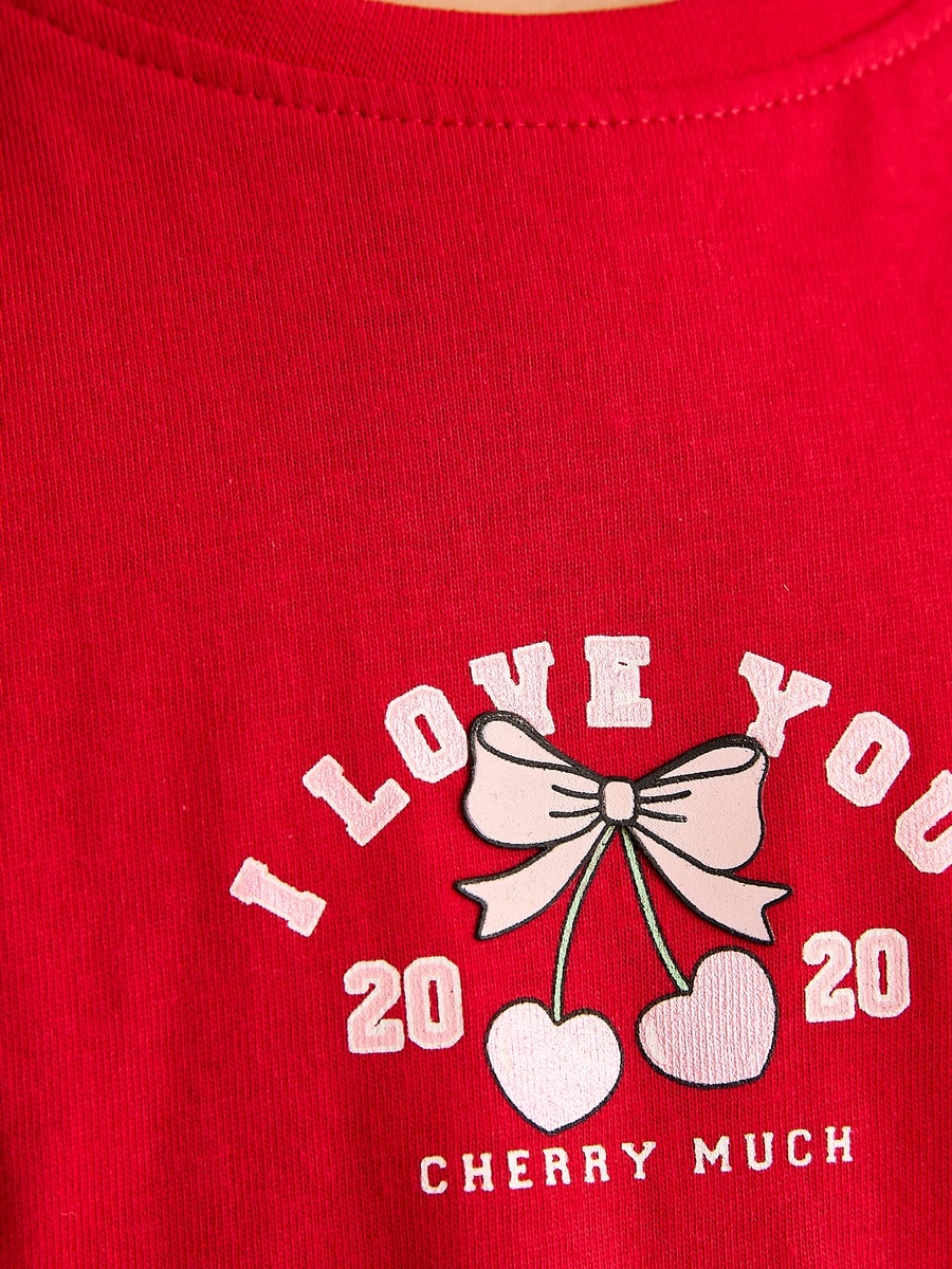 Slogan Print Frill Sleeves T-Shirt