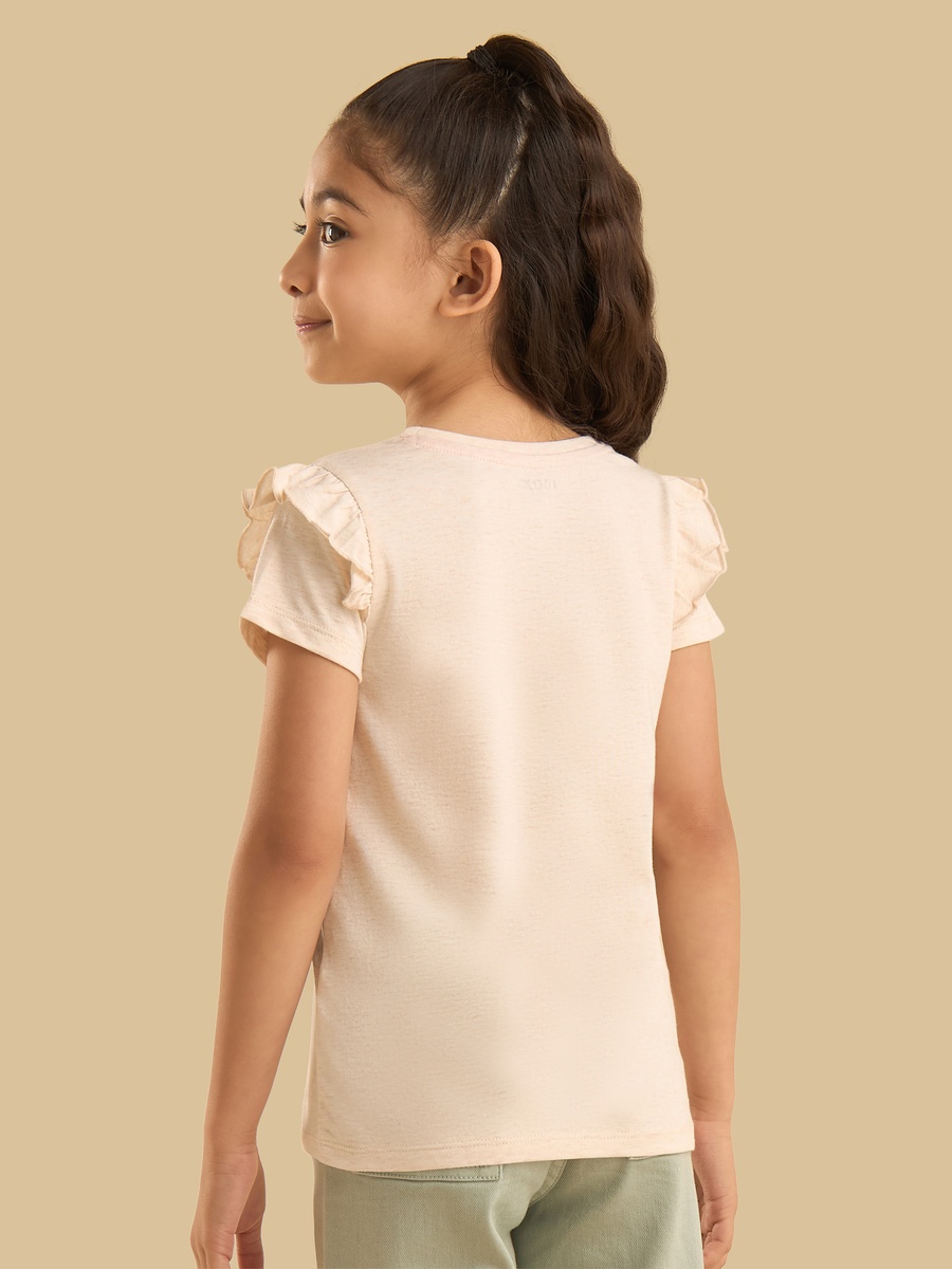 Teddy Bear Print Cotton T-Shirt with Ruffles