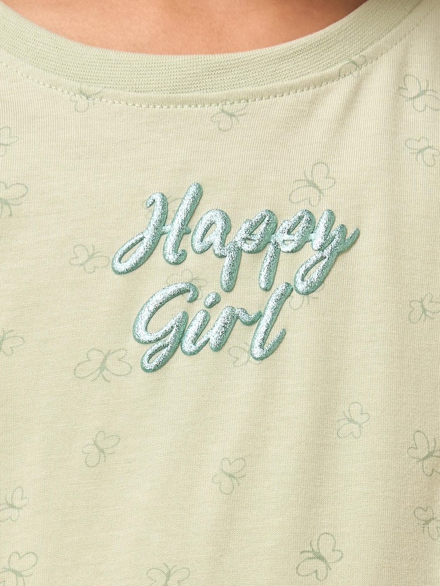 Printed Cotton T-Shirt with Frill Sleeves