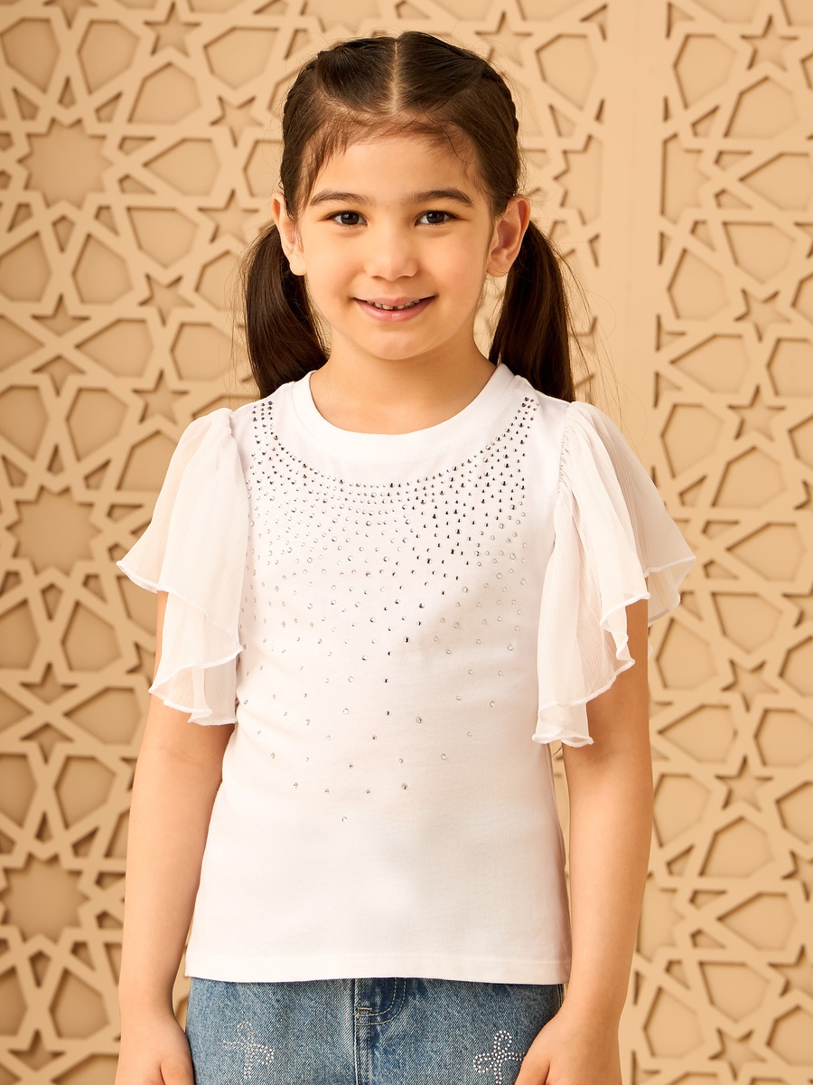 Embellished Frill Sleeves T-Shirt