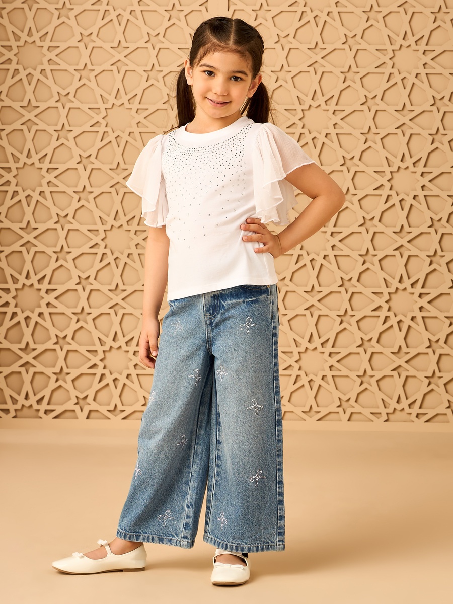 Embellished Frill Sleeves T-Shirt