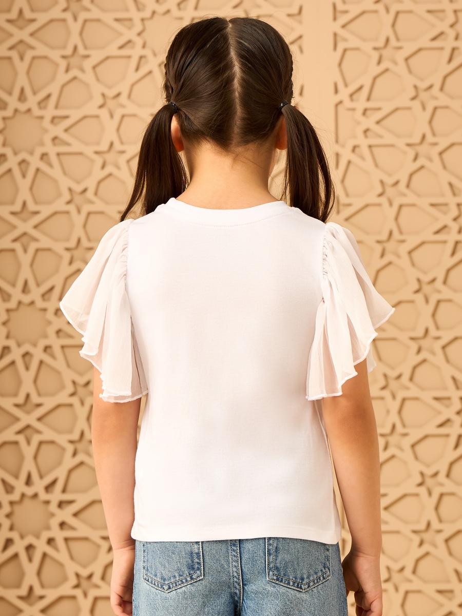 Embellished Frill Sleeves T-Shirt