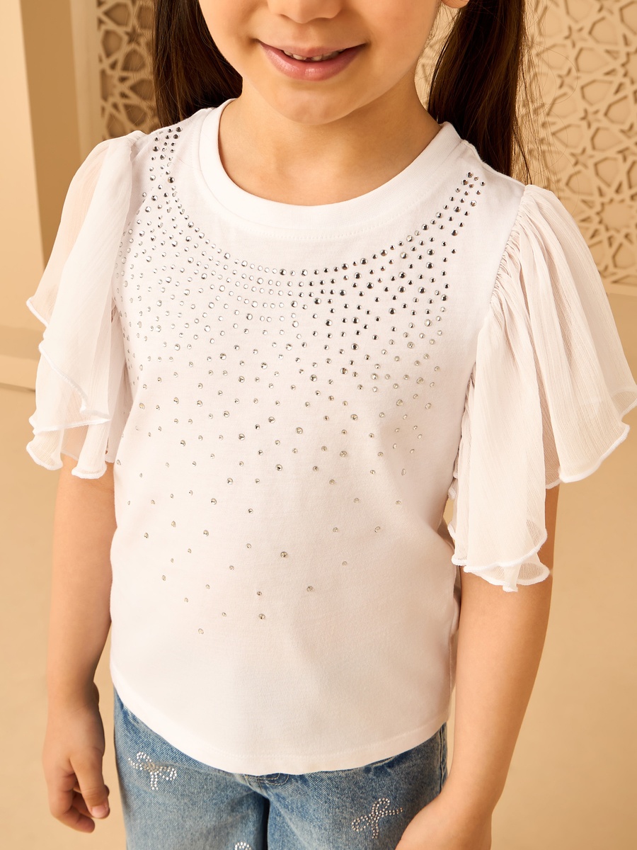 Embellished Frill Sleeves T-Shirt