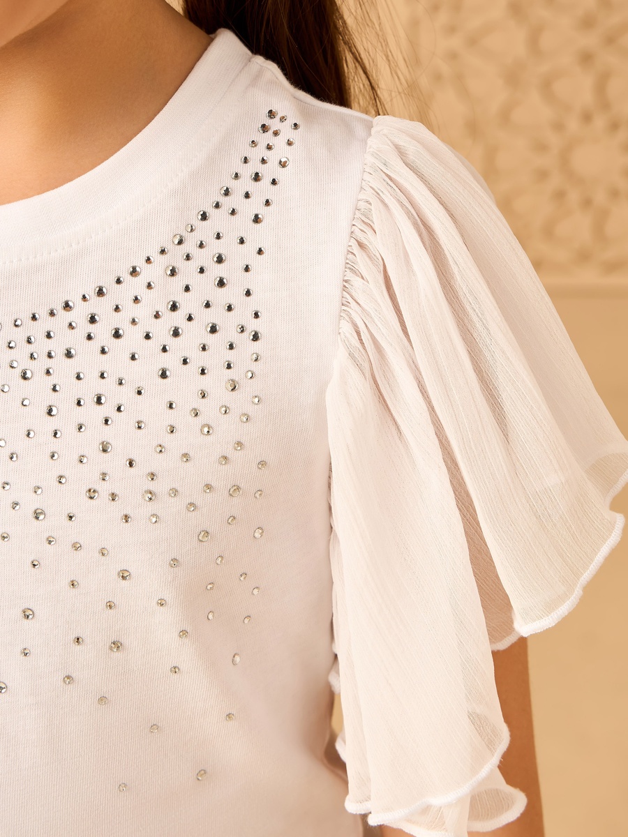 Embellished Frill Sleeves T-Shirt