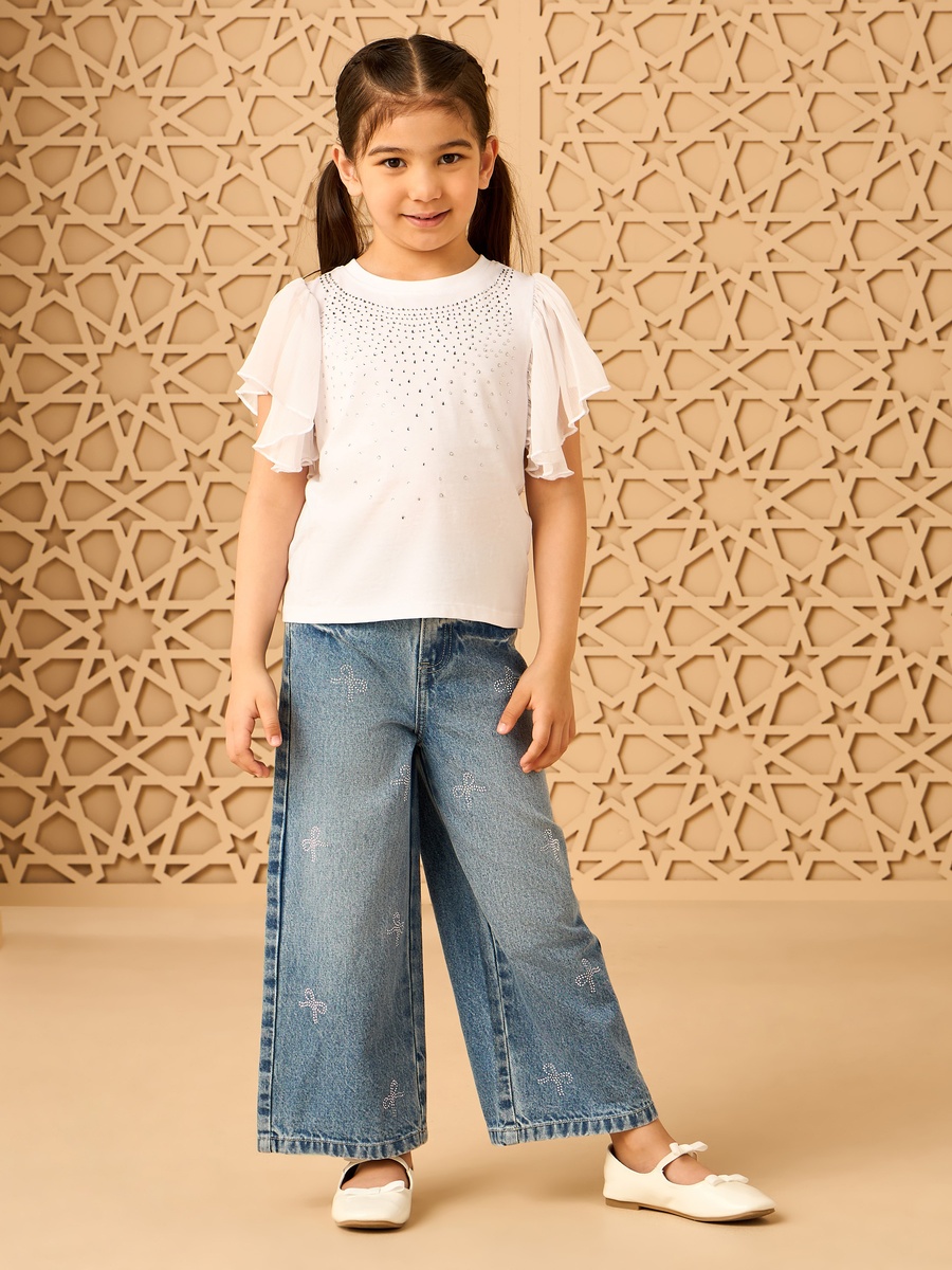 Embellished Frill Sleeves T-Shirt