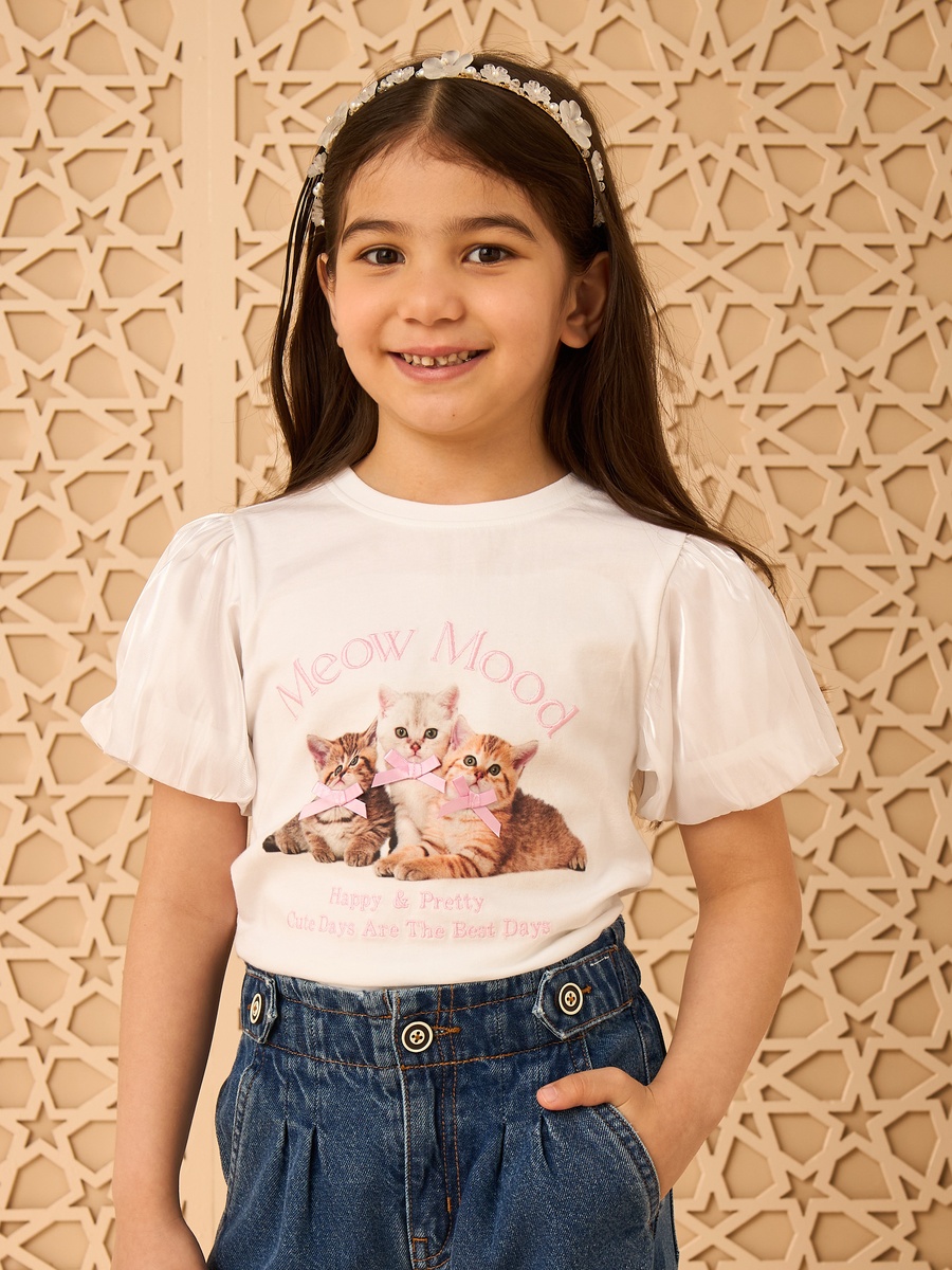 Cat Print Cotton T-Shirt