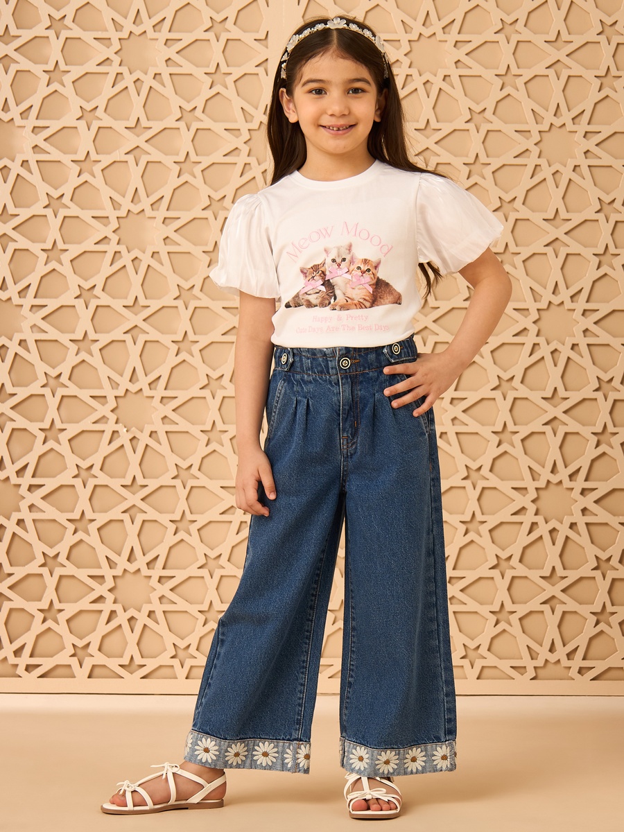 Cat Print Cotton T-Shirt