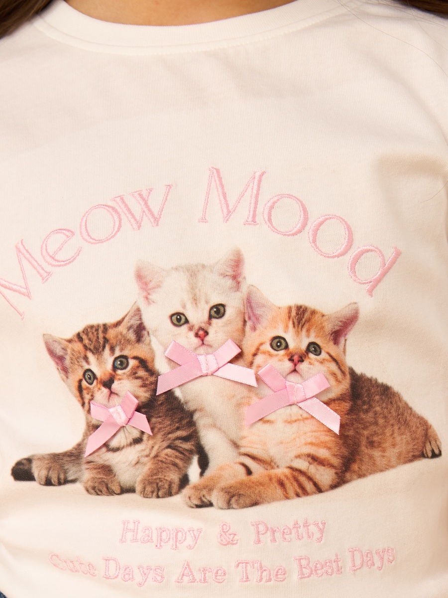 Cat Print Cotton T-Shirt