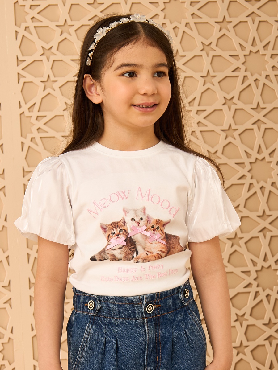 Cat Print Cotton T-Shirt