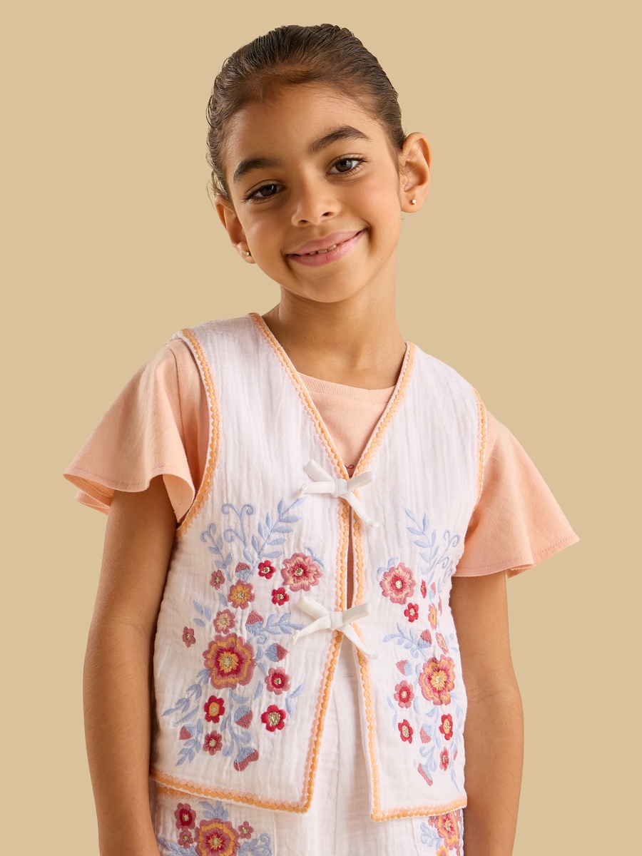 Printed Cotton T-Shirt and Embroidered Waistcoat Set