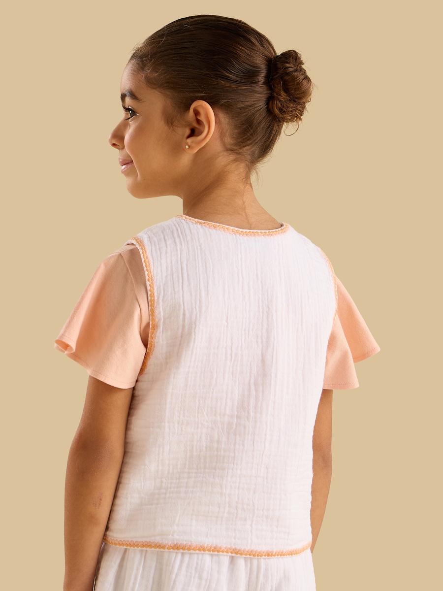 Printed Cotton T-Shirt and Embroidered Waistcoat Set