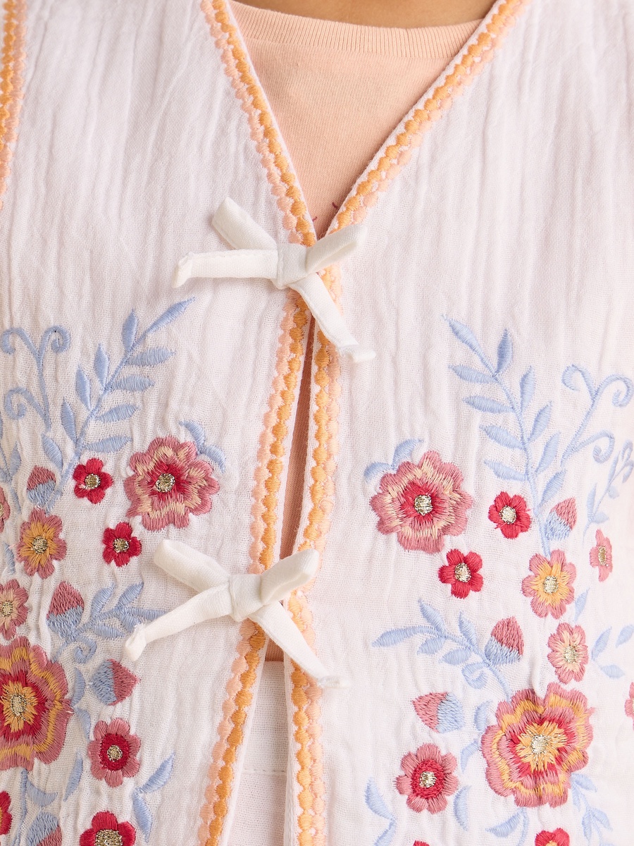 Printed Cotton T-Shirt and Embroidered Waistcoat Set