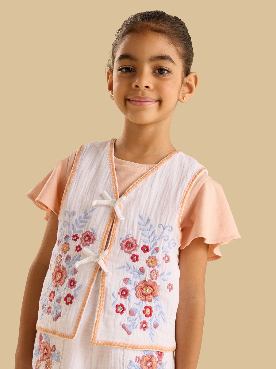 Printed Cotton T-Shirt and Embroidered Waistcoat Set
