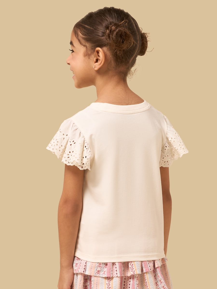 Bunny Embroidered T-Shirt with Schiffli Sleeves