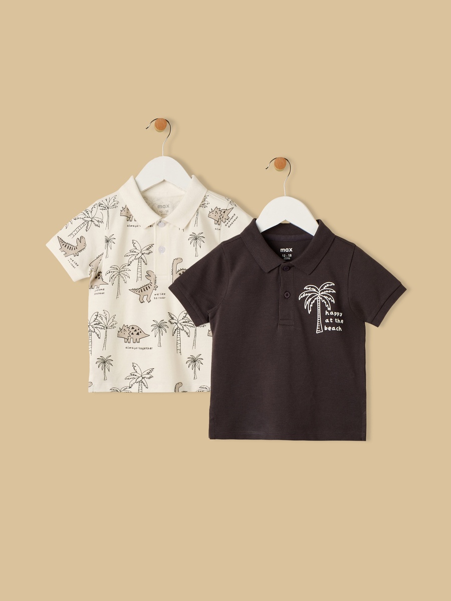 Pack of 2 - Printed Pique Polo T-Shirt
