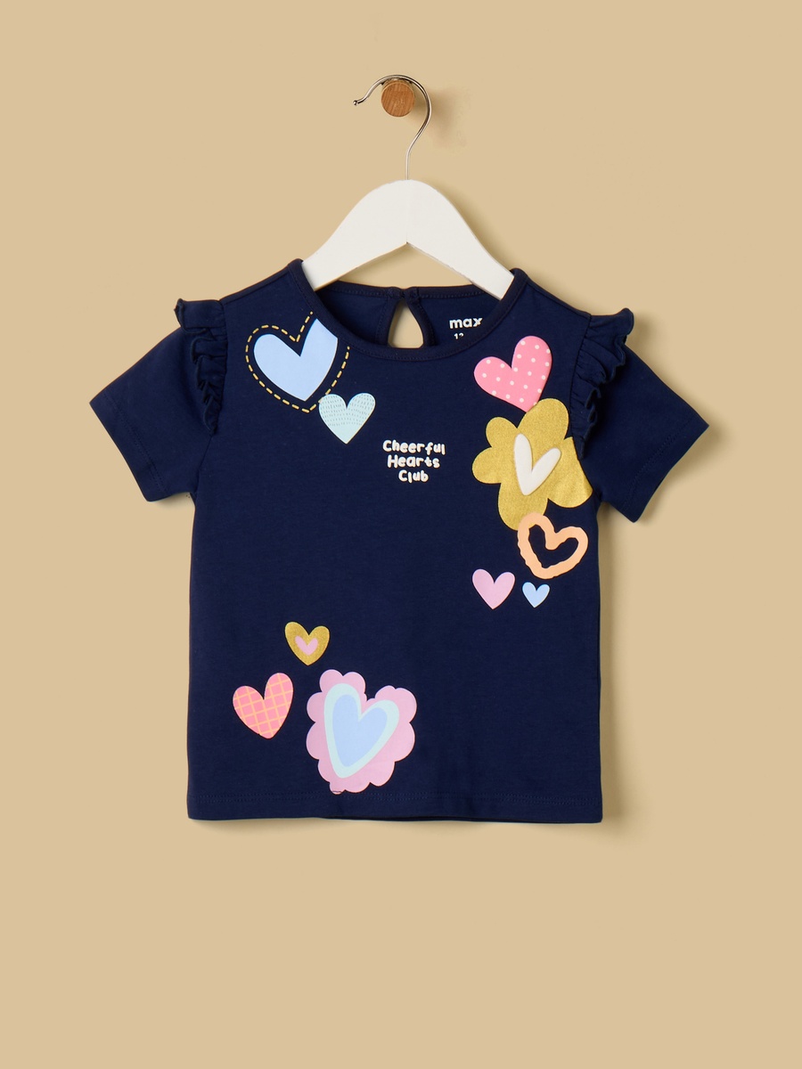 Heart Foil Print Cotton T-Shirt