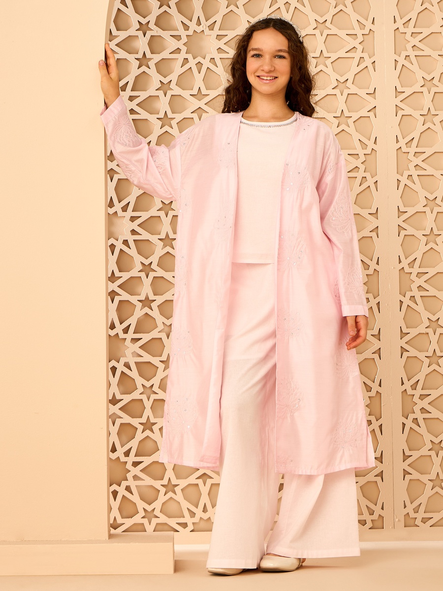 Embroidered Longline Kaftan with Sleeveless Top