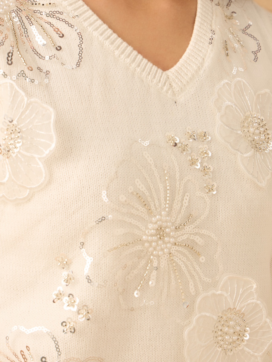 Embellished V-Neck Sweater Vest