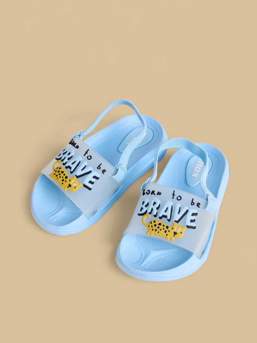 Cheetah Slogan Embossed Slides with Elastic Strap