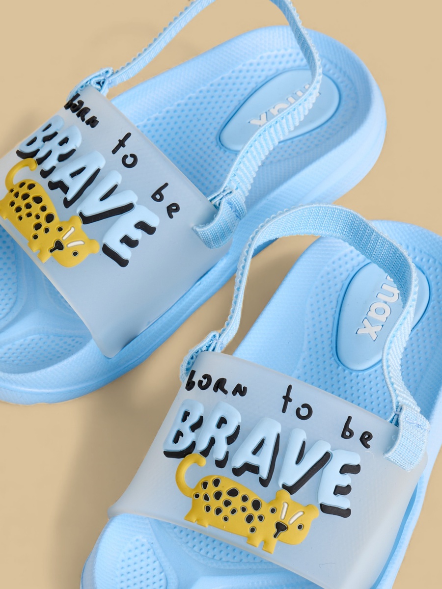 Cheetah Slogan Embossed Slides with Elastic Strap