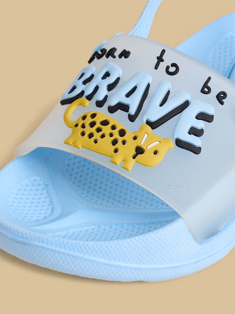 Cheetah Slogan Embossed Slides with Elastic Strap
