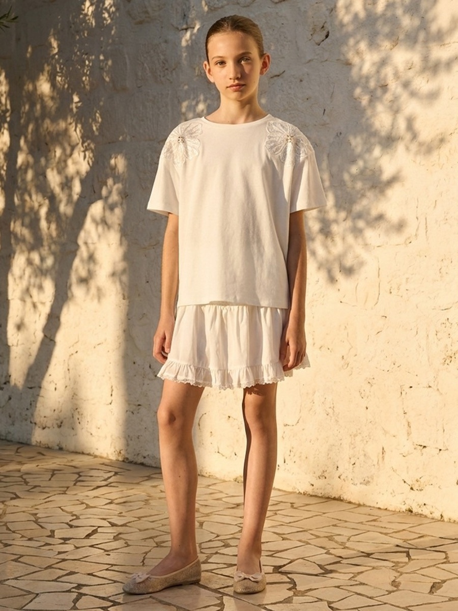 Tiered Cotton Mini Skirt with Lace Trim