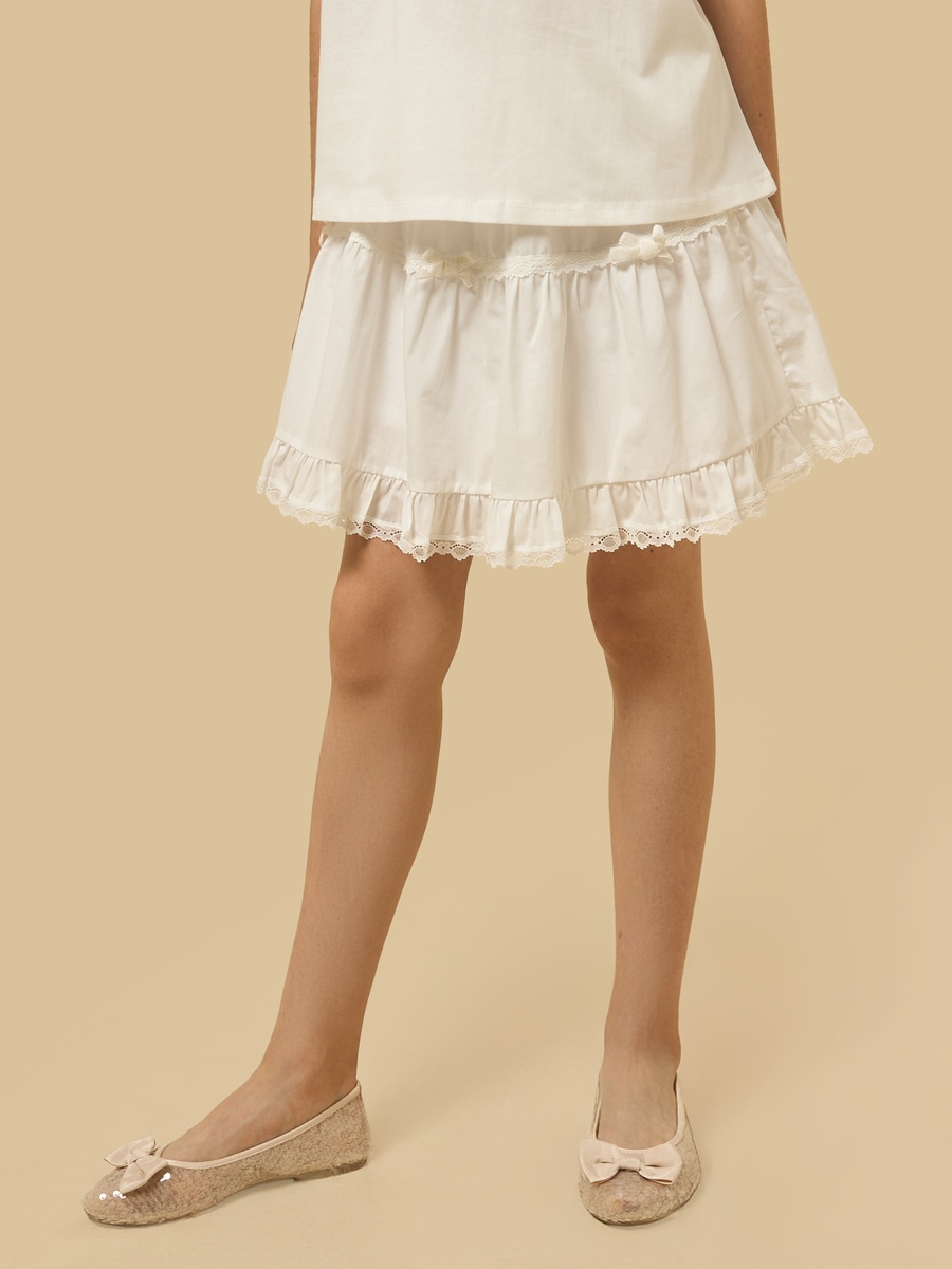 Tiered Cotton Mini Skirt with Lace Trim