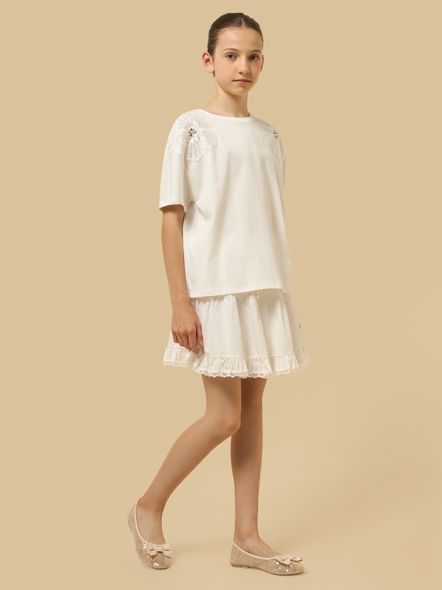 Tiered Cotton Mini Skirt with Lace Trim