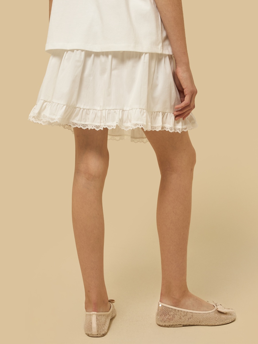 Tiered Cotton Mini Skirt with Lace Trim