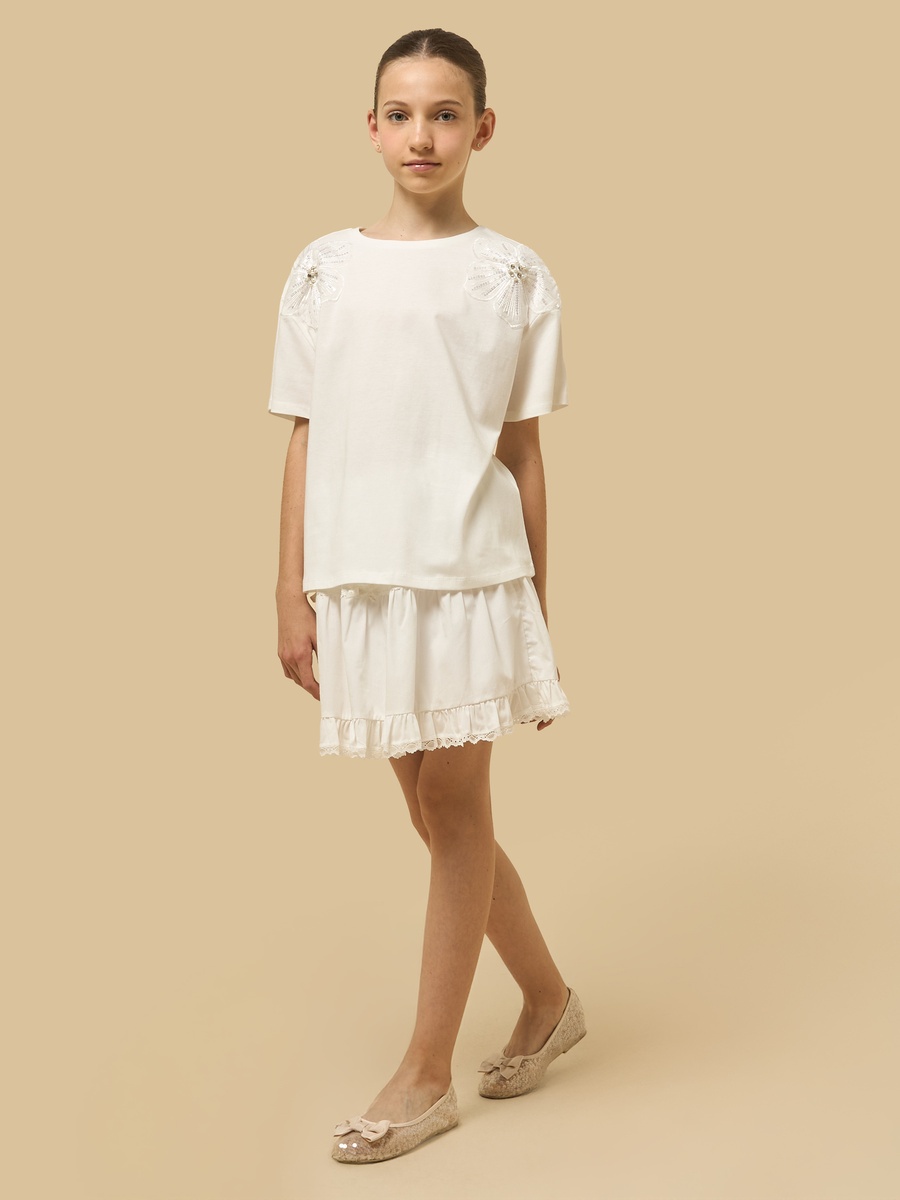 Tiered Cotton Mini Skirt with Lace Trim