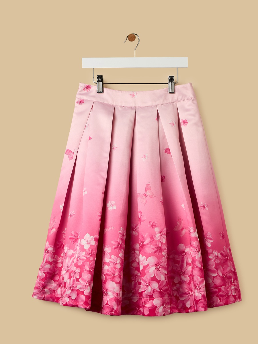 Ombre Floral Printed Pleated Skirt