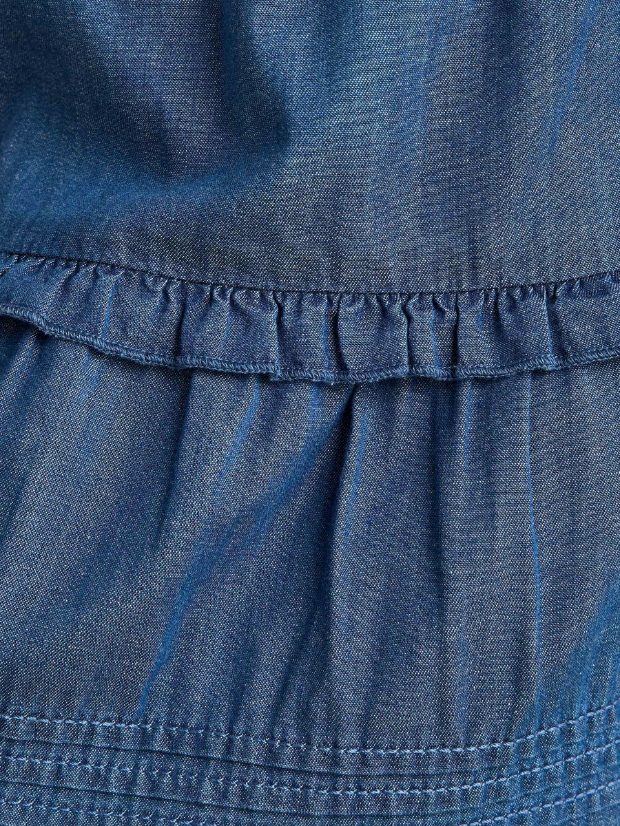 Chambray Ruffle Detail Cotton Skirt