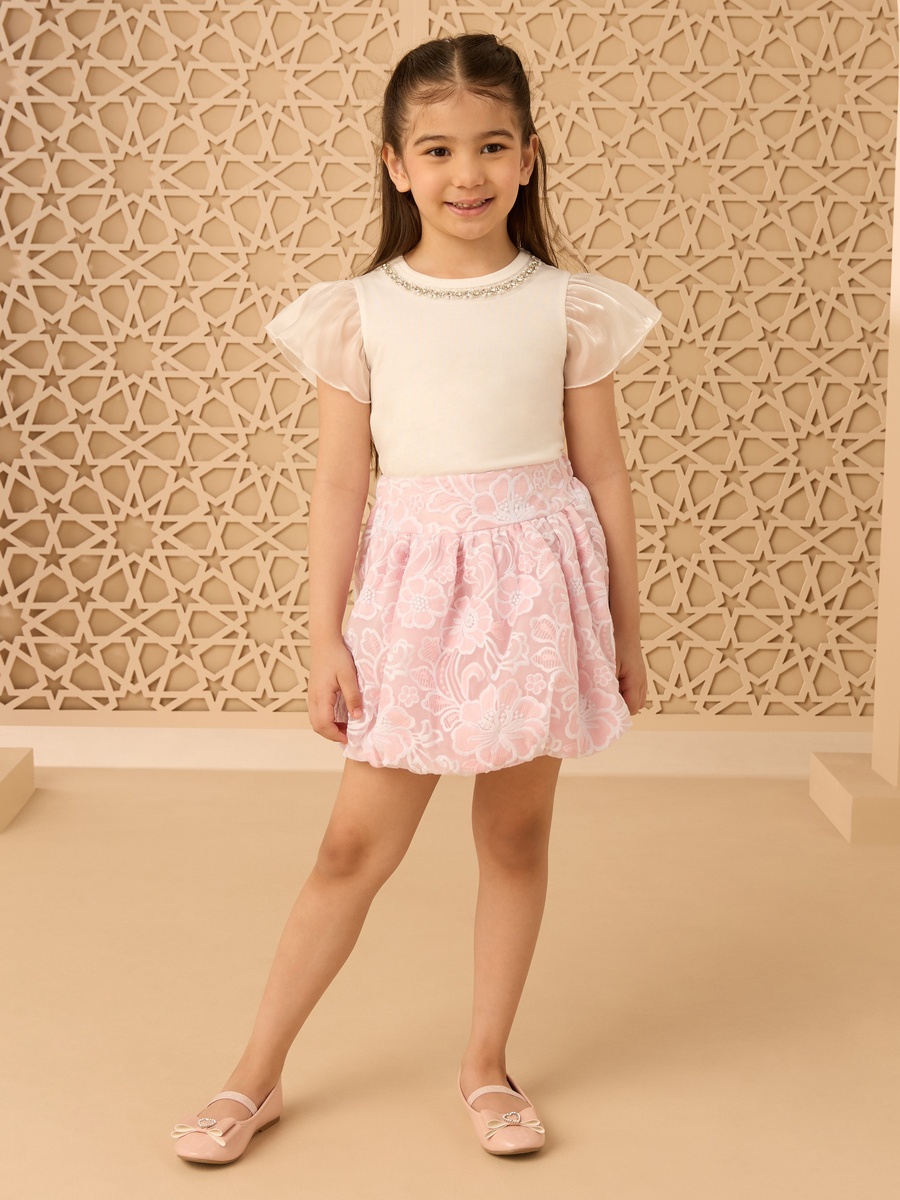 Embroidered Lace Mini Bubble Skirt