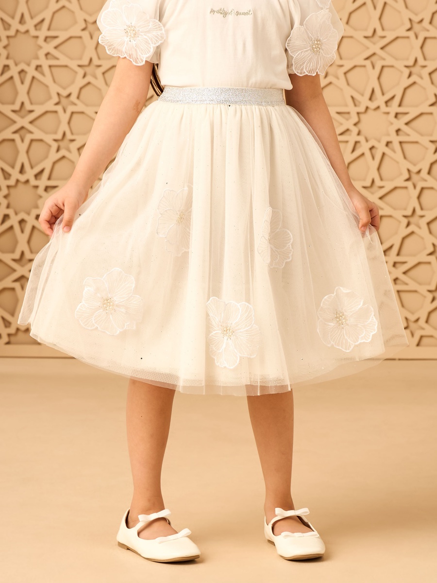 3D Flower Applique Mesh Tutu Skirt