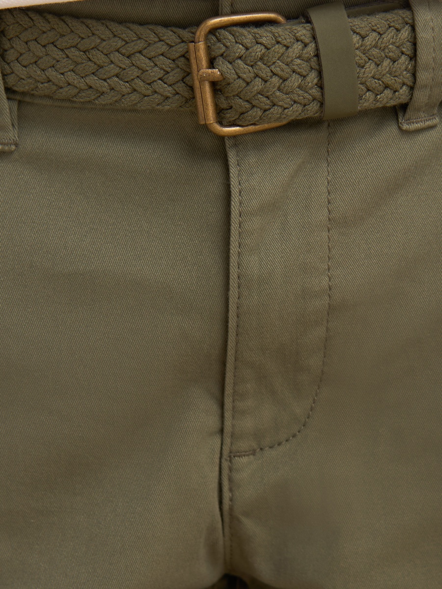 Belted Stretchable Twill Shorts