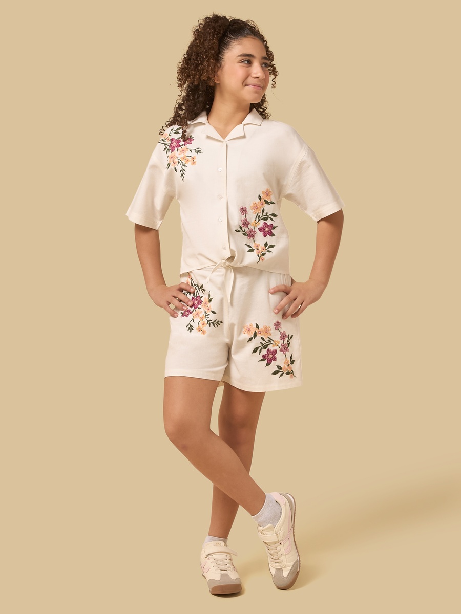 Floral Embroidered Linen Shorts