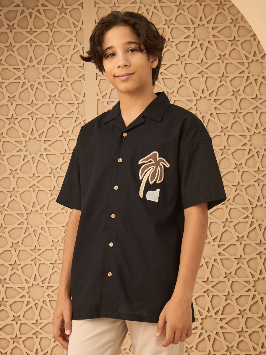 Applique Detail Linen Blend Shirt